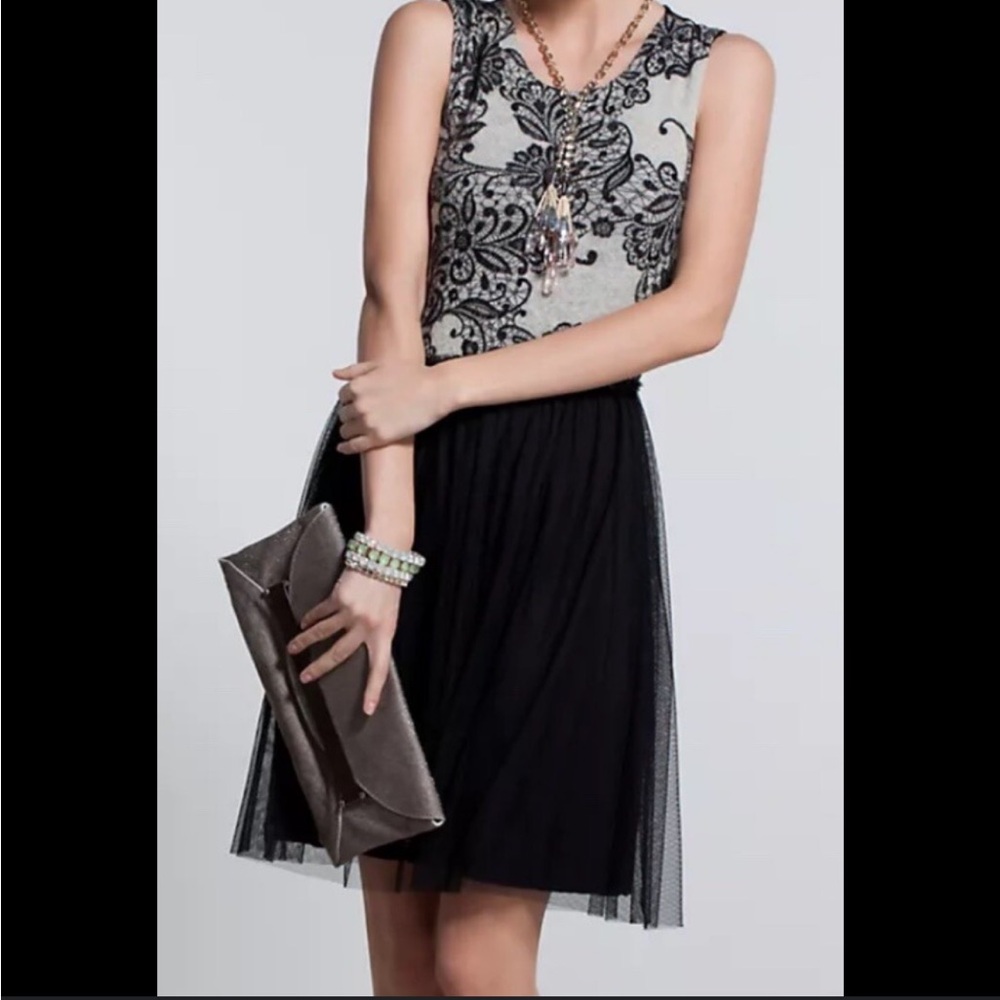 Anthropologie Weston wear Cream and Black Lace Bodice tulle skirt Midi Dress